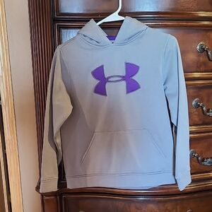 Under Armour Kids Gray Pullover Hoodie with Purple Logo